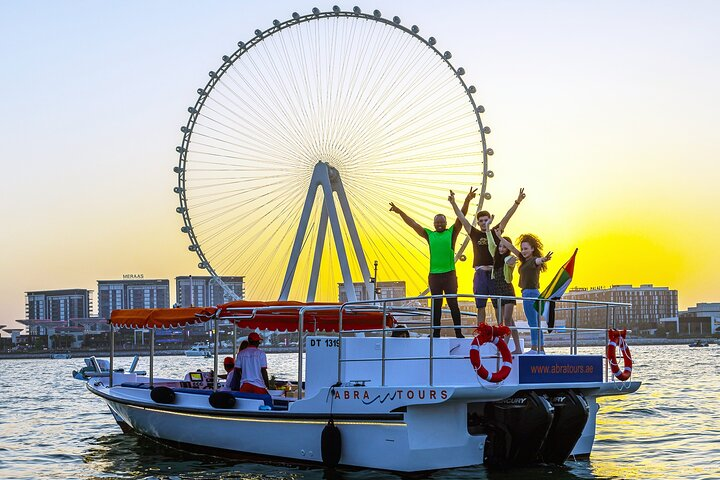 Experience Dubai's iconic skyline from the water celebrating alongside friends as you cruise past landmarks like Ain Dubai and Atlantis The Palm in the backdrop. Perfect for making memories!